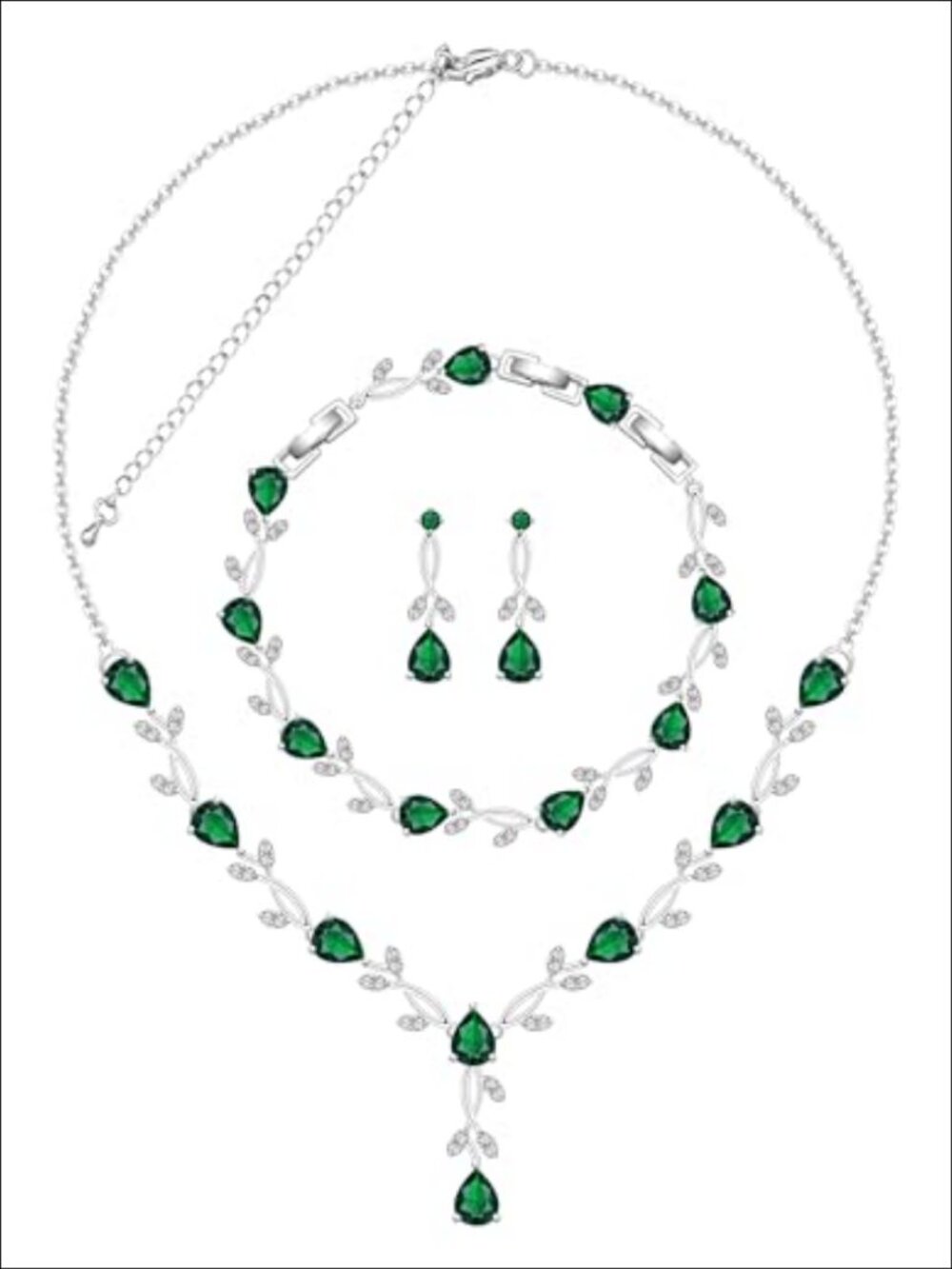 Gold Plated Created Emerald Rose Jewelry Set Necklace Earrings Bracelet